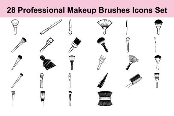 28 Professional Makeup Brushes Icon Set