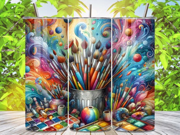 Artist Paint Brushes Palette Art Tumbler – Creative Design for Personal and Commercial Use