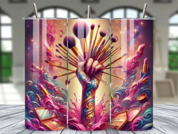 Artistic Hand Makeup Brushes Tumbler PNG Design