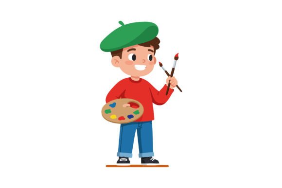 Boy Holding Paint Brushes and Colorful Palette: A Versatile Visual Asset for Creative Projects