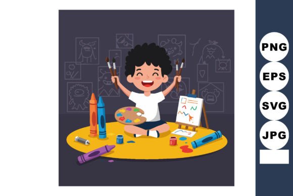 Child Painting with Brushes and Crayons: A Creative Resource for Visual Storytelling and Brand Expression