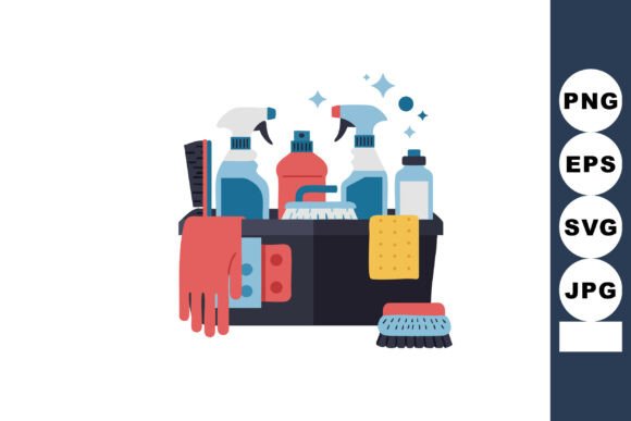 Cleaning Supplies with Brushes Gloves and Vector Illustration: Choosing and Using Wisely