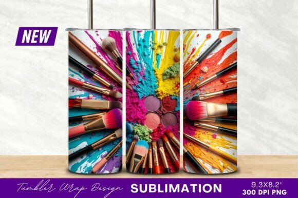 Colorful Makeup Brushes Tumbler: A Vibrant Design Asset
