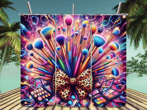 Colorful Makeup Brushes Tumbler Wrap PNG: A Creative Design Resource for Custom Tumblers