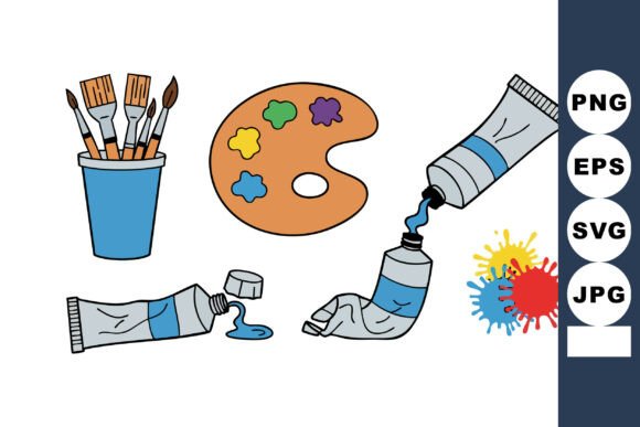 Creative Essentials: Exploring Paint Tubes, Artist Brushes, and Colorful Palettes
