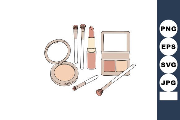 Essential Components of a Makeup Set with Lipstick, Powder, and Brushes