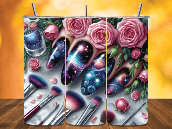 Galaxy Nail Art Makeup Brushes Tumbler: A Creative Digital Design for Modern Makers