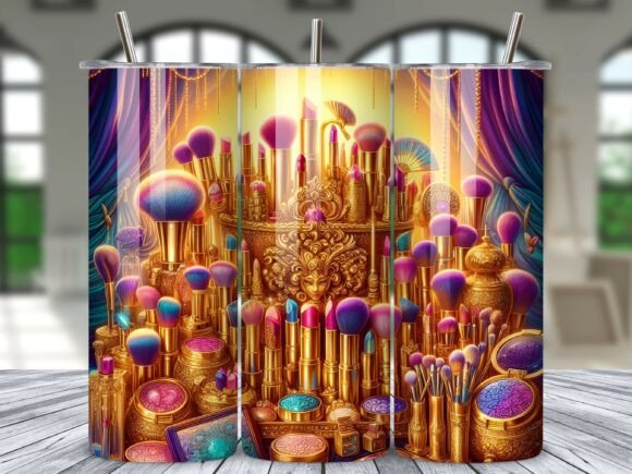 Glamorous Makeup Brushes Tumbler Wrap: A Stylish Digital Design for 20 Oz Tumblers