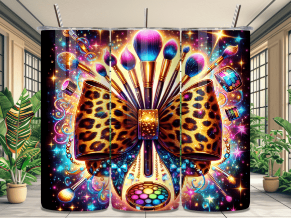 Leopard Bow Makeup Brushes Tumbler Wrap Design