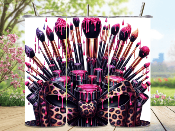 Pink Dripping Makeup Brushes Tumbler Wrap