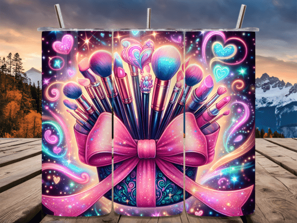 Pink Ribbon Makeup Brushes Tumbler Wrap – A Stylish, Versatile Design for Sublimation Enthusiasts