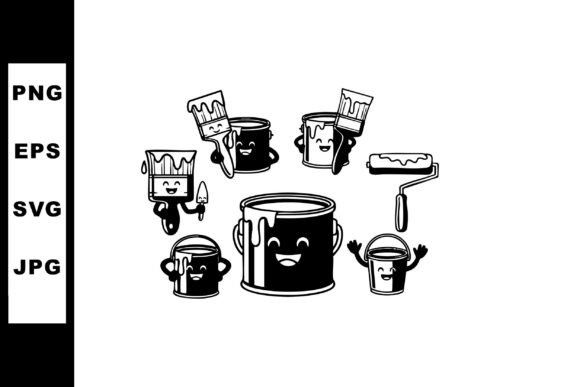 Smiling Paint Cans and Brushes Vector Il: A Playful Addition to Design Projects