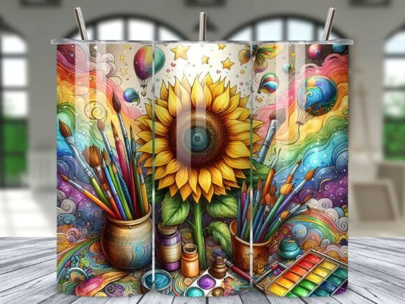 Sunflower Paint Brushes Tumbler Wrap