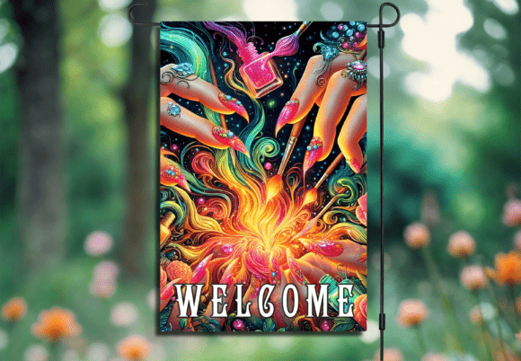 Vibrant Nail Brushes Welcome Garden Flag